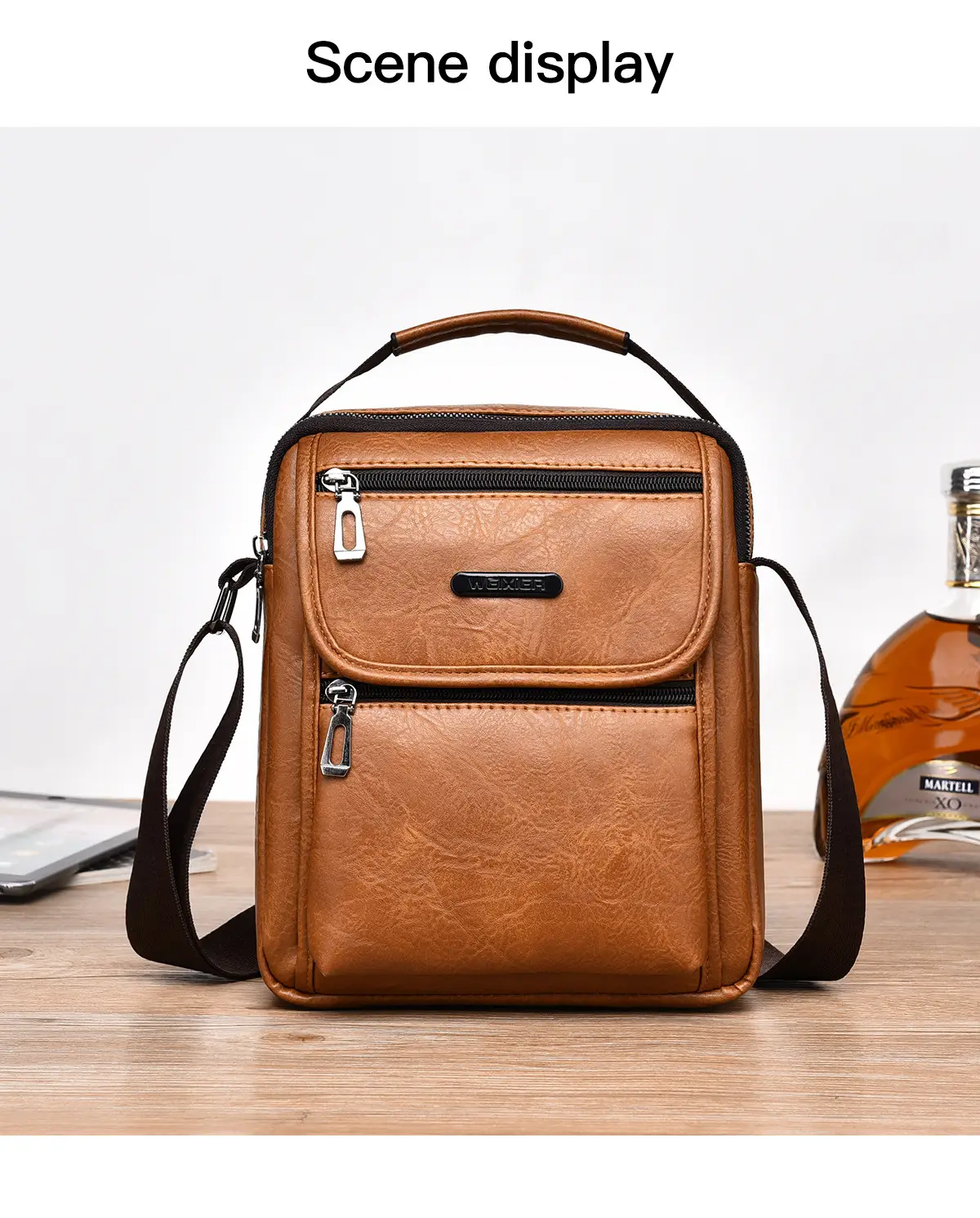 Men's Brown PU Leather Crossbody Bag with Detachable Strap — feature 20