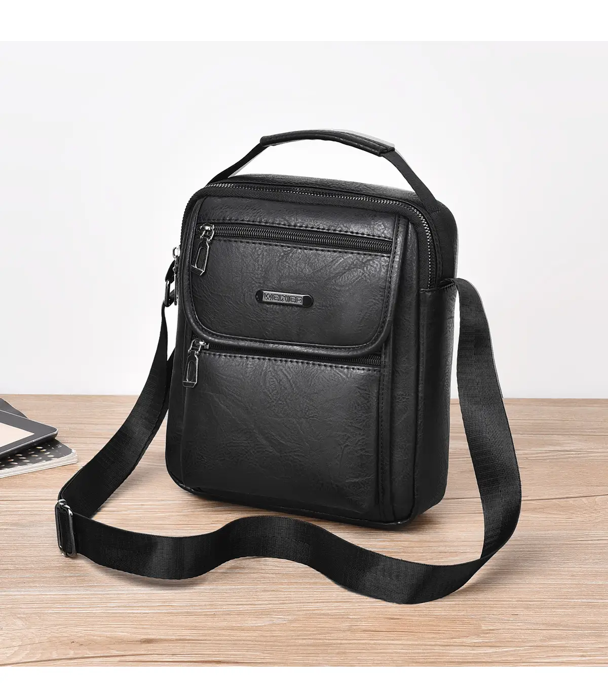 Men's Brown PU Leather Crossbody Bag with Detachable Strap — feature 23