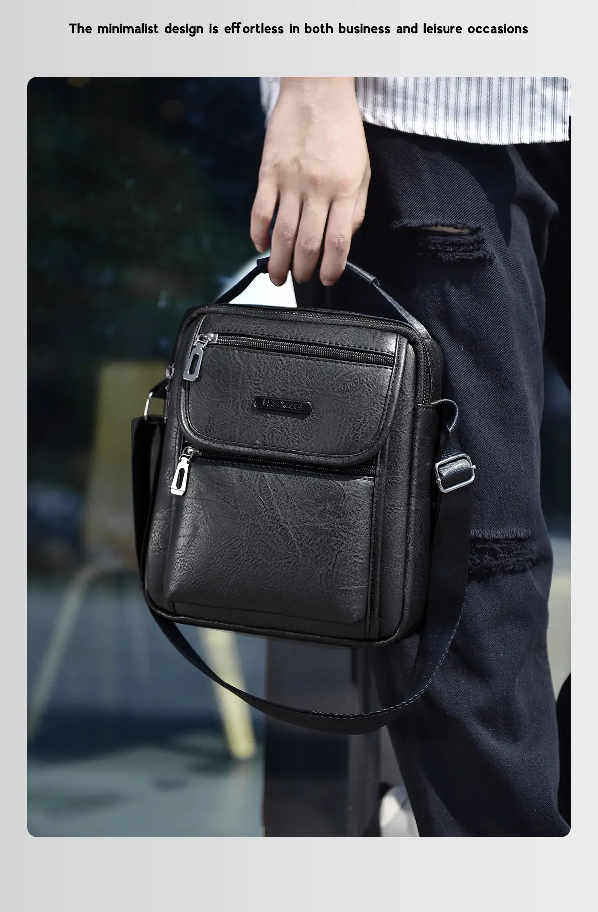 Men's Brown PU Leather Crossbody Bag with Detachable Strap — feature 7