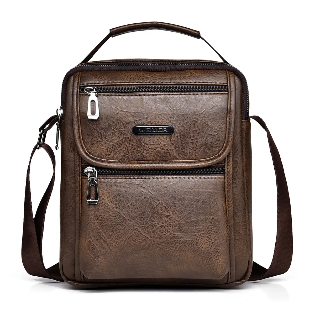 Men's Brown PU Leather Crossbody Bag with Detachable Strap - Image 3