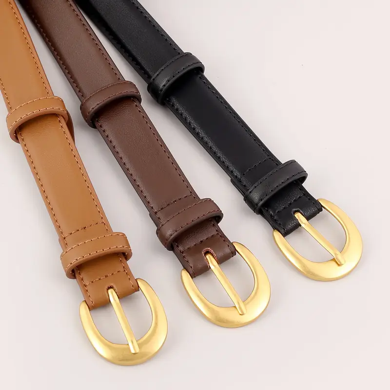 Black Genuine Leather Belt with Gold Buckle - Image 2