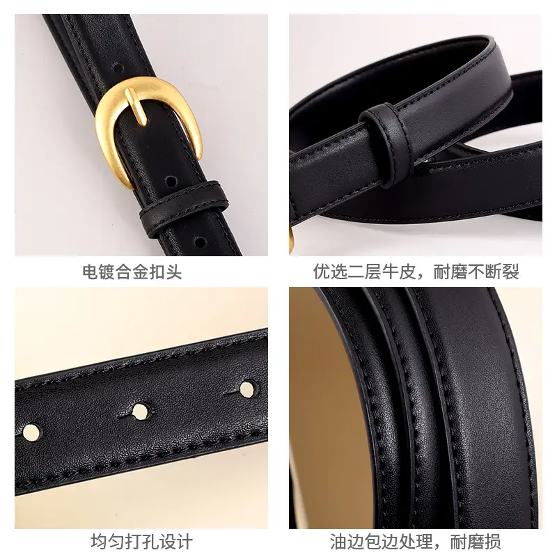 Black Genuine Leather Belt with Gold Buckle - Image 4