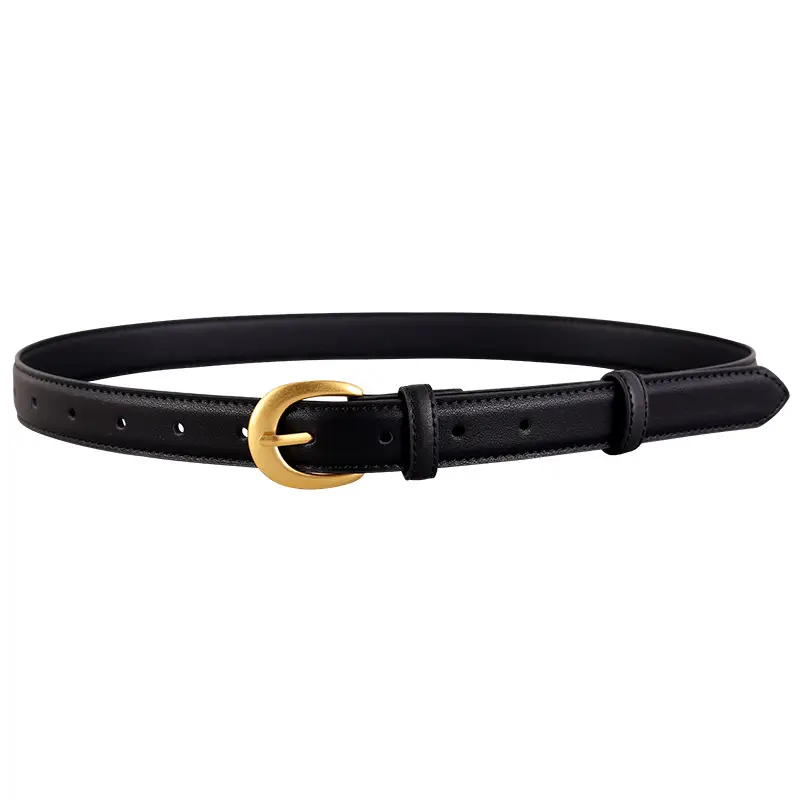 Black Genuine Leather Belt with Gold Buckle - Image 5