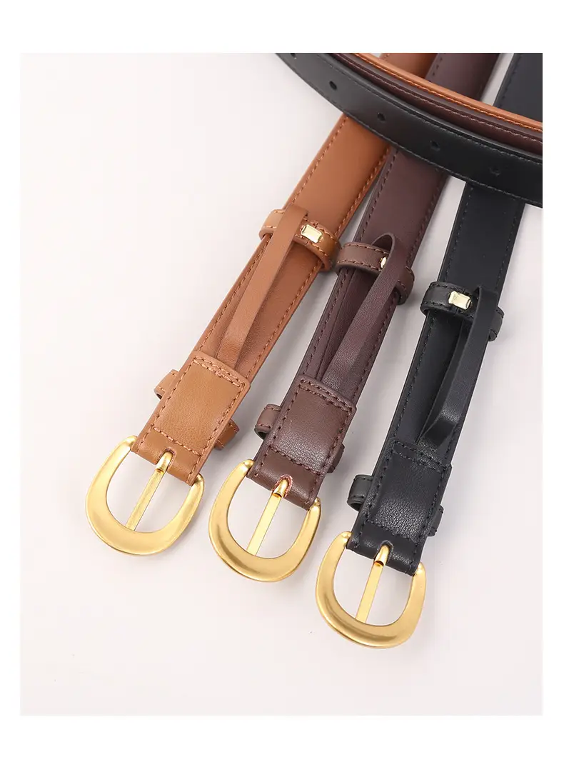 Black Genuine Leather Belt with Gold Buckle — feature 10