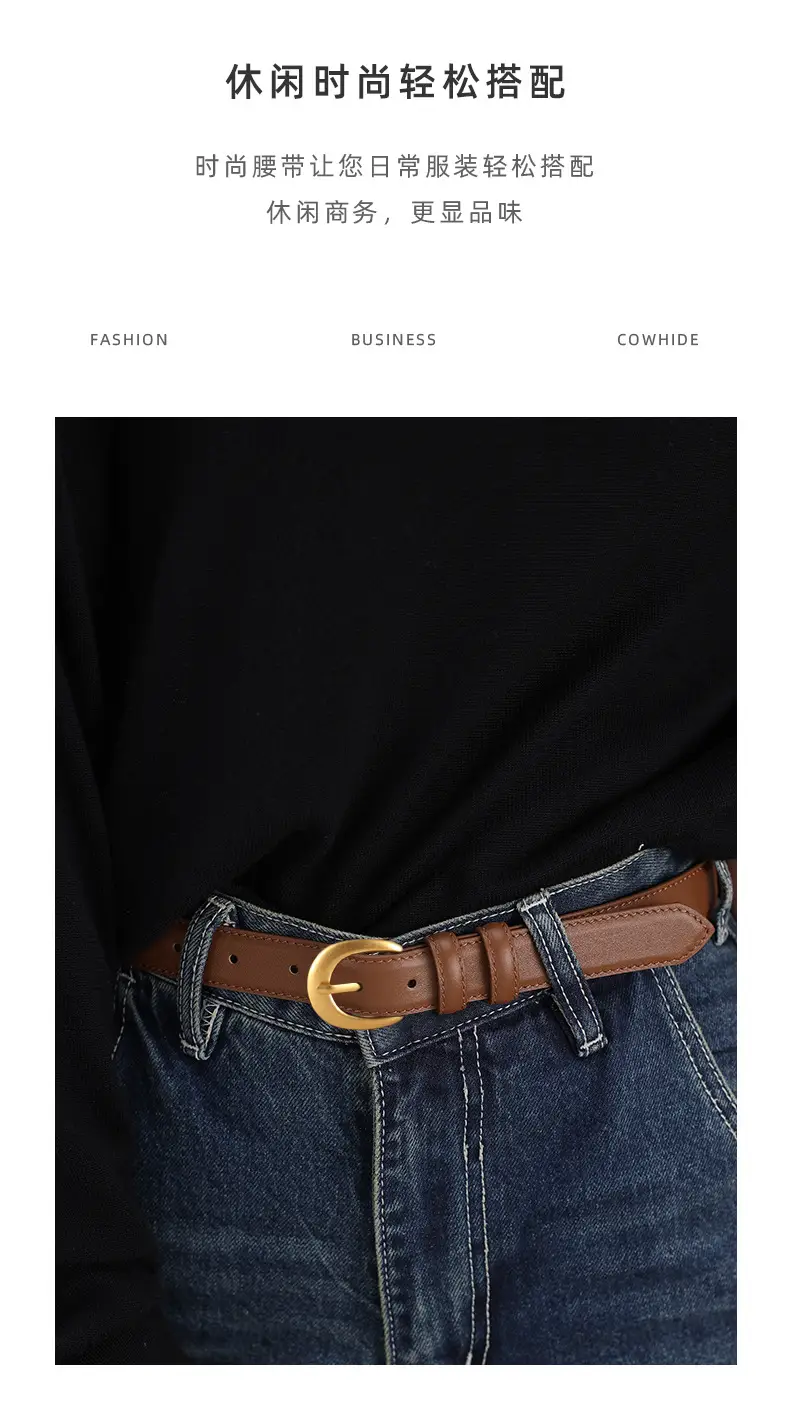 Black Genuine Leather Belt with Gold Buckle — feature 11