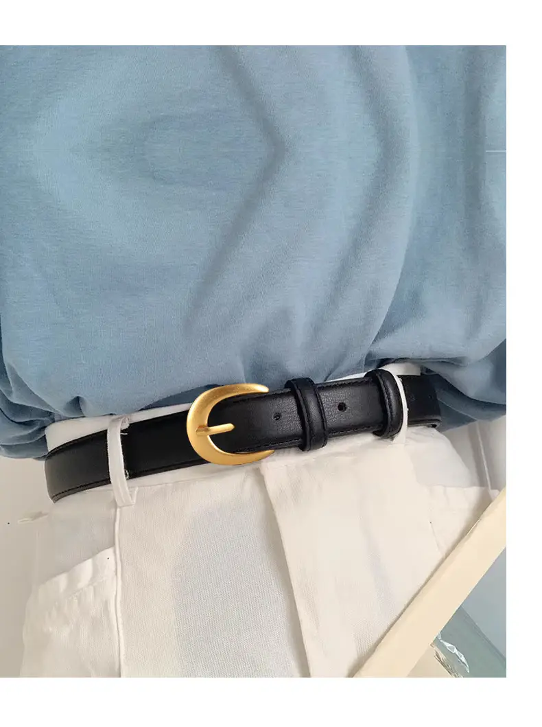 Black Genuine Leather Belt with Gold Buckle — feature 12