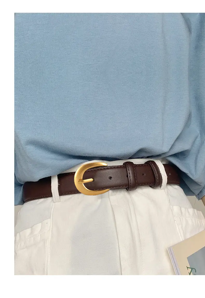Black Genuine Leather Belt with Gold Buckle — feature 13