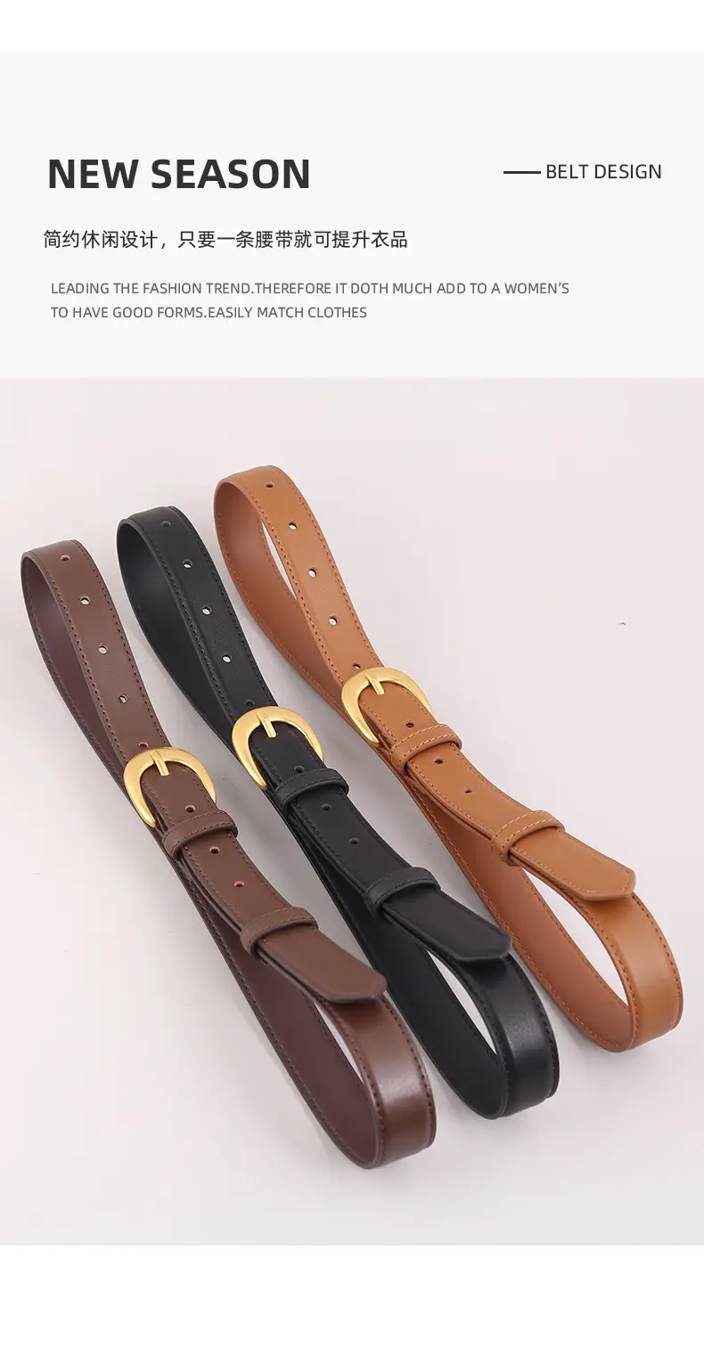 Black Genuine Leather Belt with Gold Buckle — feature 14