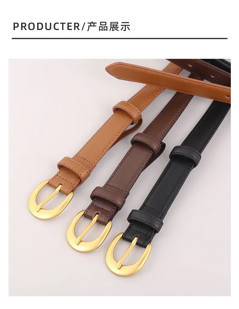 Black Genuine Leather Belt with Gold Buckle — feature 19