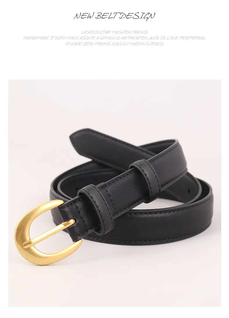 Black Genuine Leather Belt with Gold Buckle — feature 23