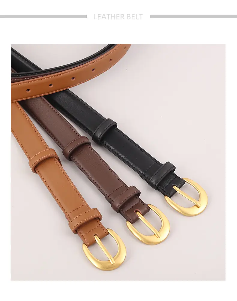 Black Genuine Leather Belt with Gold Buckle — feature 7