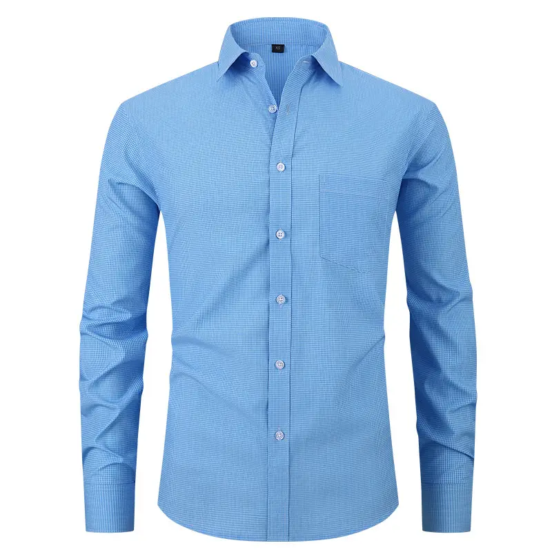 Blue Slim Fit Lapel Shirt for Men with Printed Pattern - Image 11