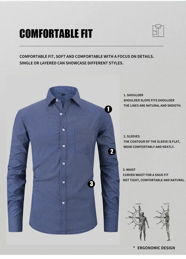 Blue Slim Fit Lapel Shirt for Men with Printed Pattern — feature 15