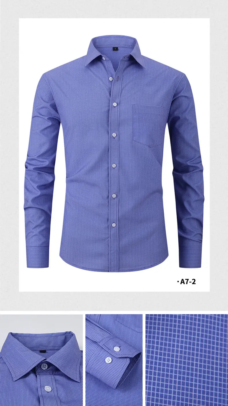 Blue Slim Fit Lapel Shirt for Men with Printed Pattern — feature 22