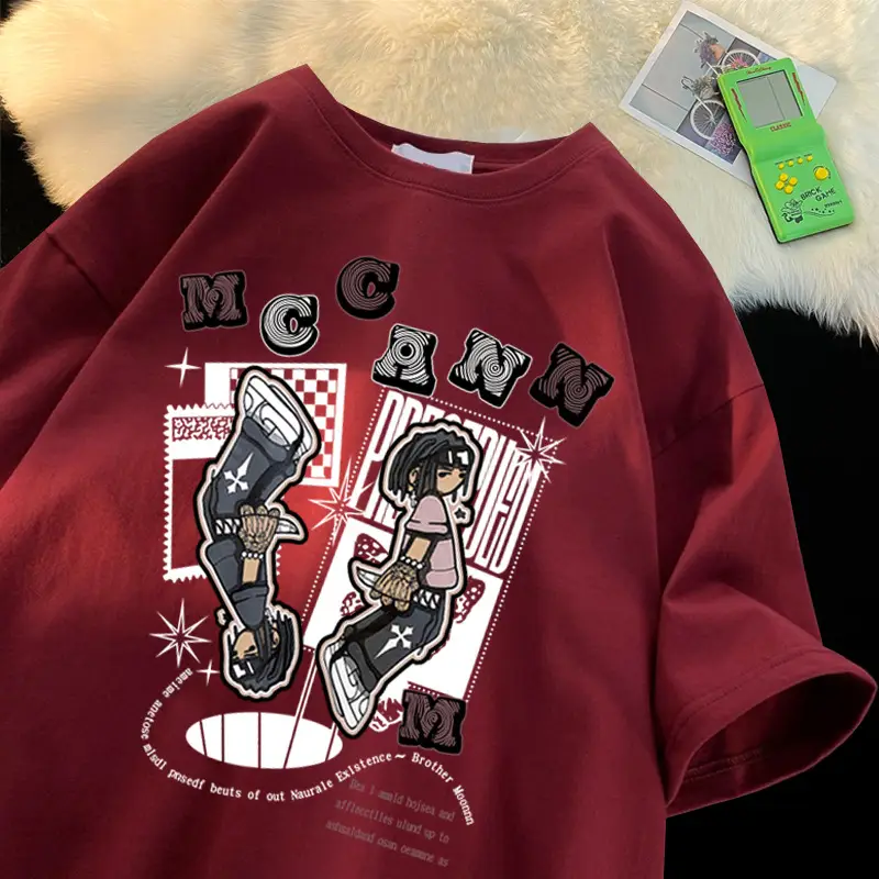 Maroon Cartoon Half Sleeve T-Shirt Women Black MC BSN