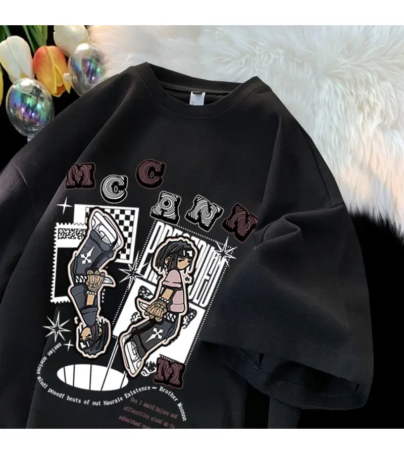 Maroon Cartoon Half Sleeve T-Shirt Women Black MC BSN — feature 17