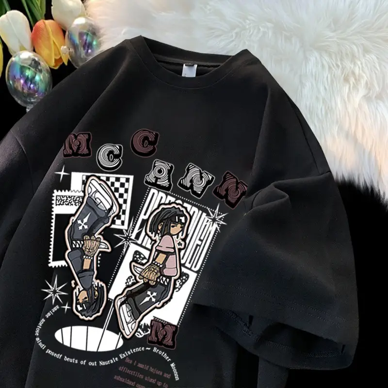 Maroon Cartoon Half Sleeve T-Shirt Women Black MC BSN