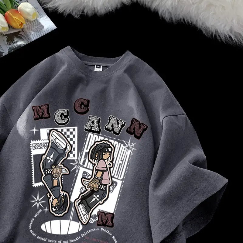 Maroon Cartoon Half Sleeve T-Shirt Women Black MC BSN