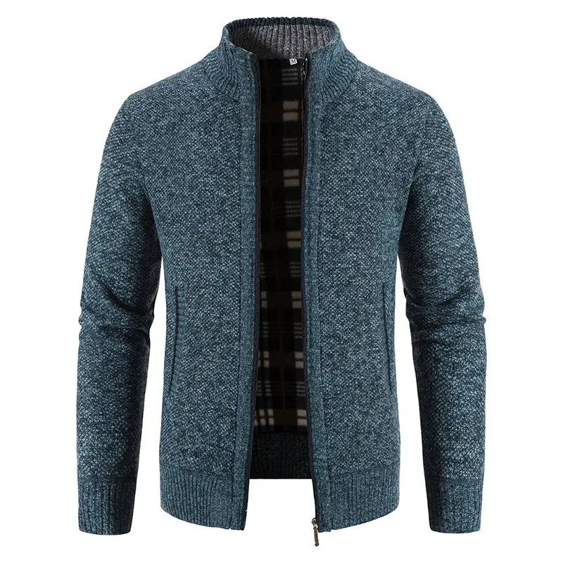 Men's Grey Fleece Lined Sweater Jacket Slim Fit Large