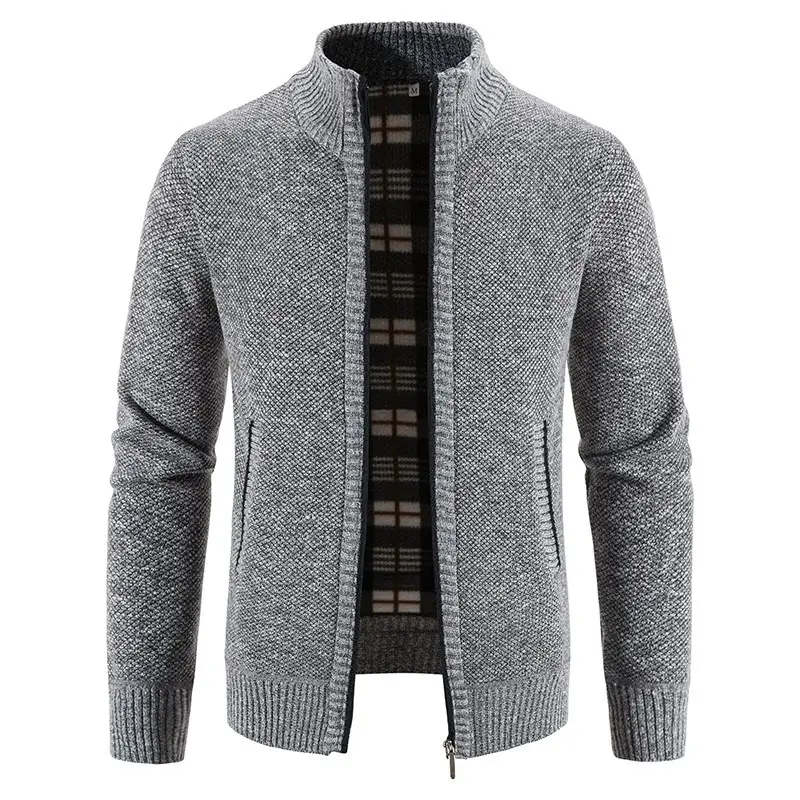 Men's Grey Fleece Lined Sweater Jacket Slim Fit Large