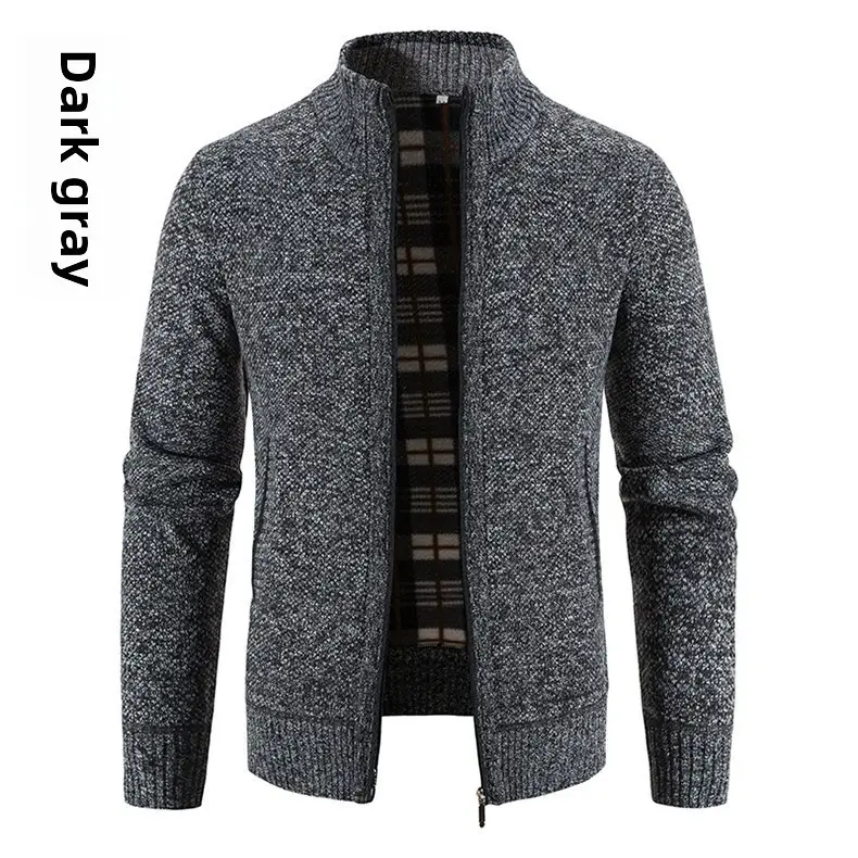 Men's Grey Fleece Lined Sweater Jacket Slim Fit Large