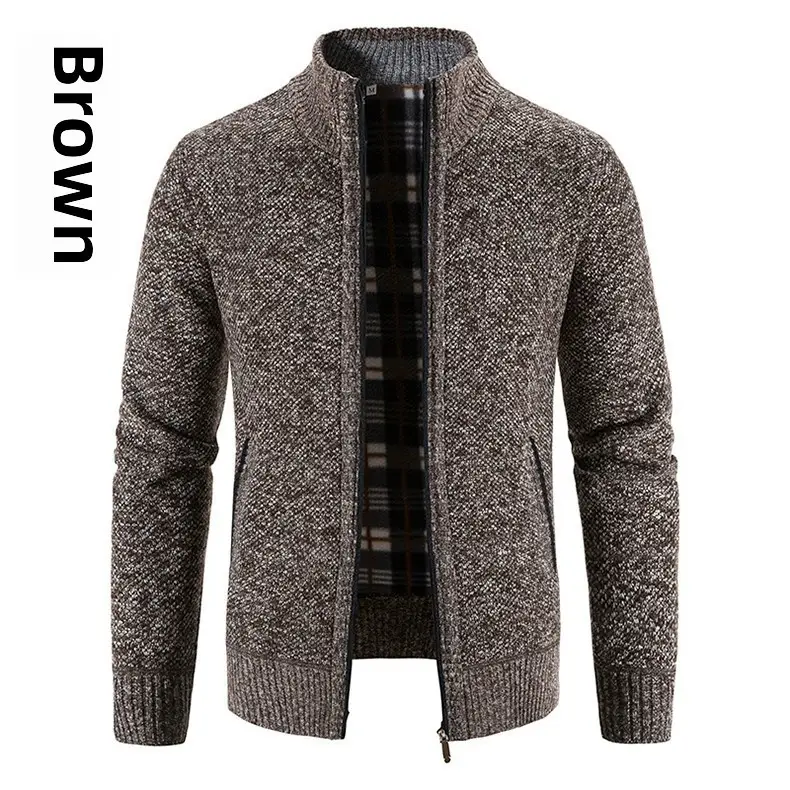 Men's Grey Fleece Lined Sweater Jacket Slim Fit Large