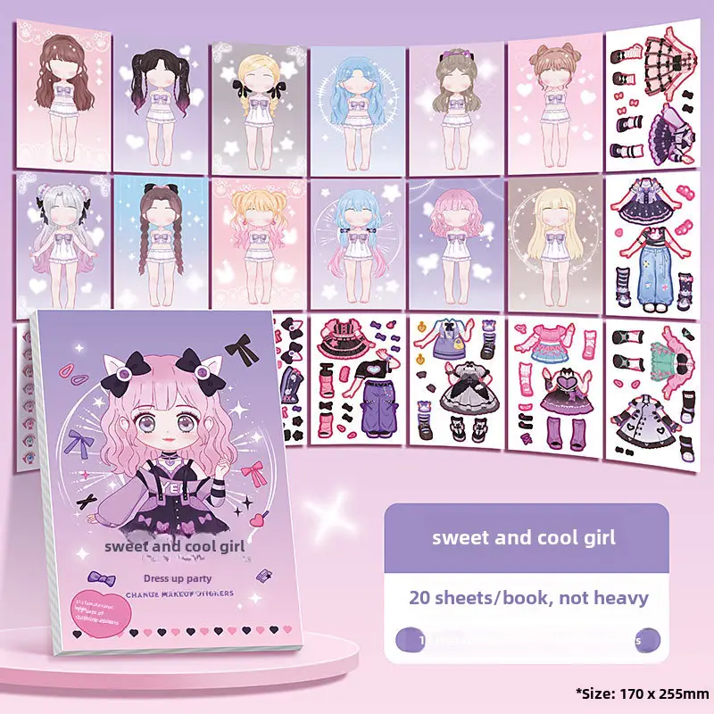 Candy Style Dress-up Sticker Book Girls Sticker Book Children's Cartoon Makeup Show Educational Cartoon Handmade DIY Illustrations