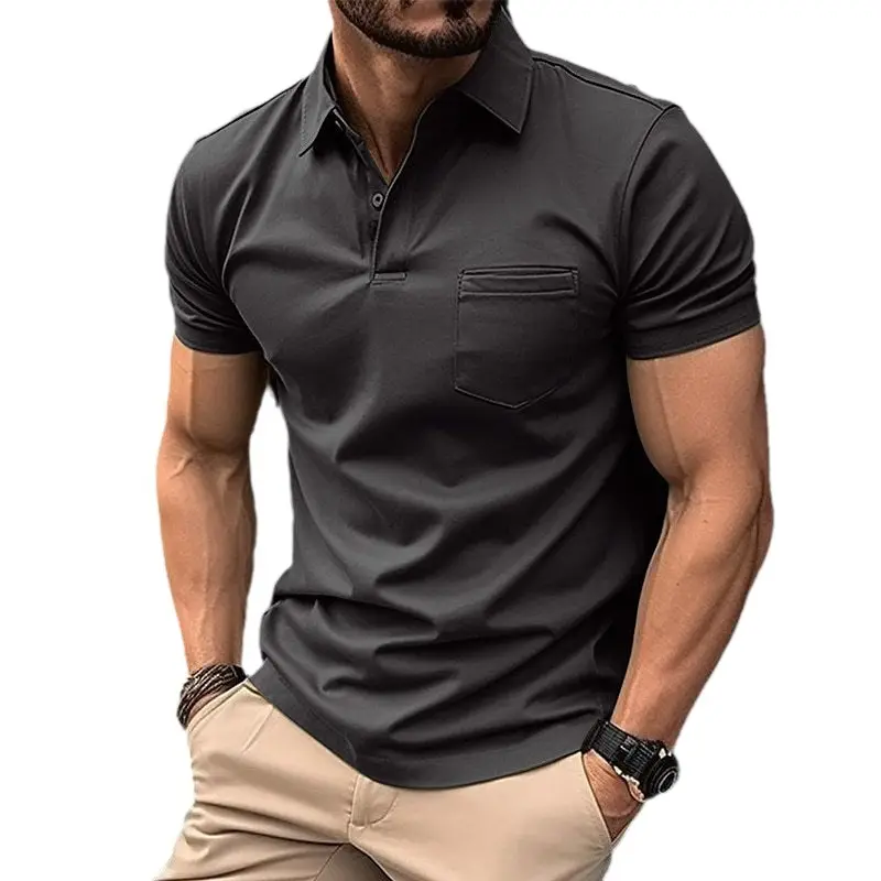 Men's Olive Polo Shirt with Chest Pocket 2023 Summer