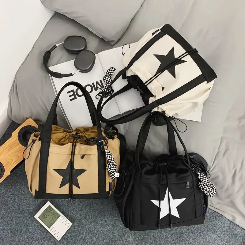 Star Print Drawstring Bag Black White Casual Crossbody 2024 - Image 5