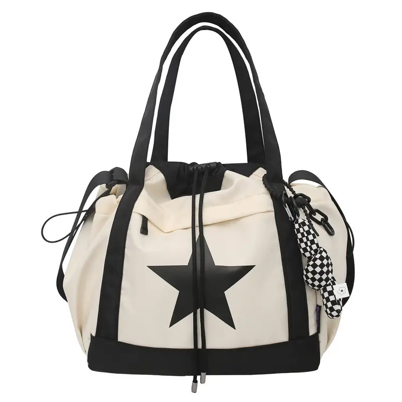 Star Print Drawstring Bag Black White Casual Crossbody 2024 - Image 8