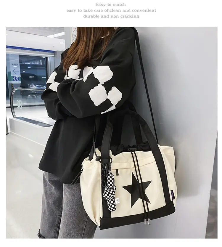 Star Print Drawstring Bag Black White Casual Crossbody 2024 â feature 10