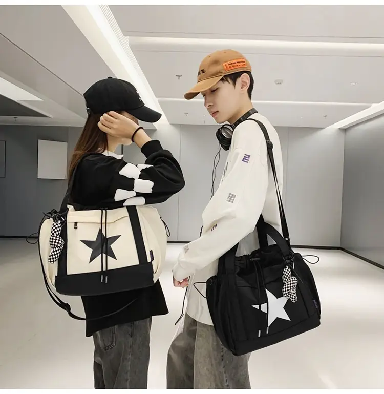 Star Print Drawstring Bag Black White Casual Crossbody 2024 â feature 11