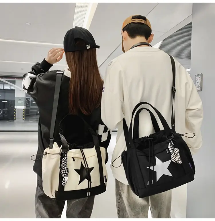 Star Print Drawstring Bag Black White Casual Crossbody 2024 â feature 12