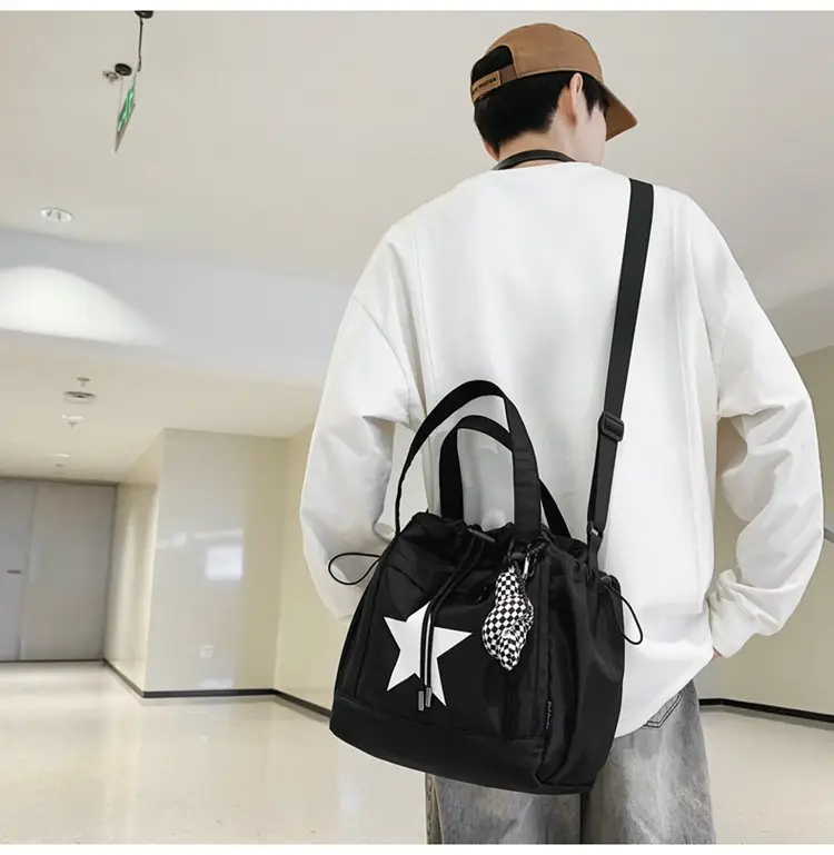 Star Print Drawstring Bag Black White Casual Crossbody 2024 â feature 14