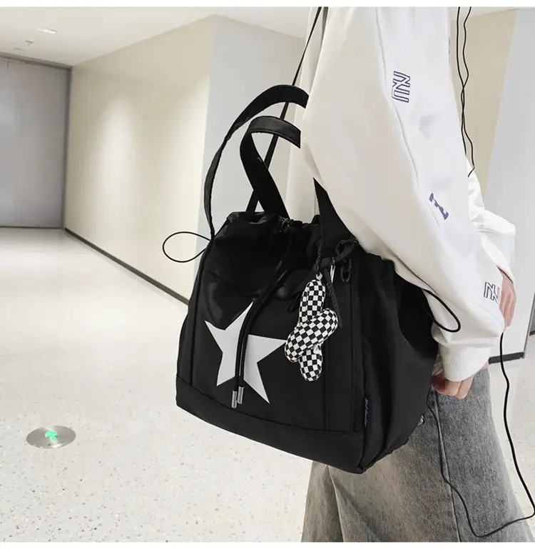 Star Print Drawstring Bag Black White Casual Crossbody 2024 â feature 15