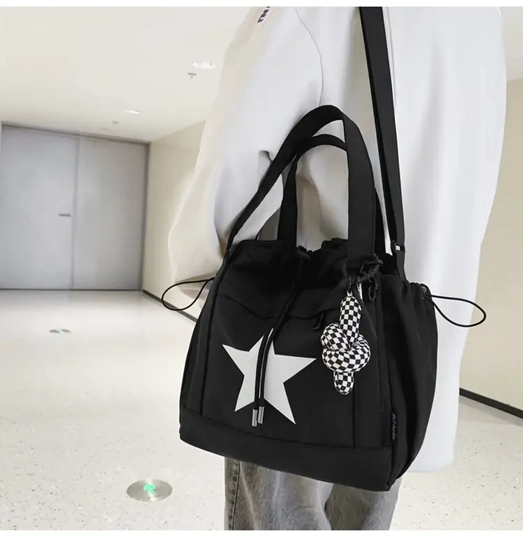 Star Print Drawstring Bag Black White Casual Crossbody 2024 â feature 16