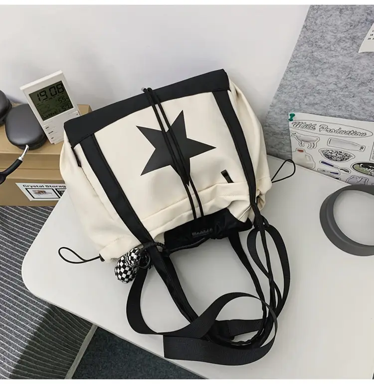 Star Print Drawstring Bag Black White Casual Crossbody 2024 â feature 24