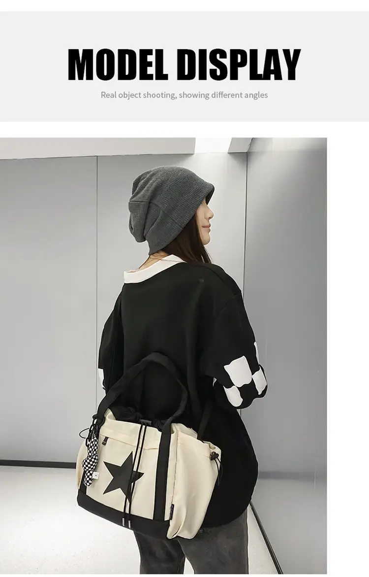 Star Print Drawstring Bag Black White Casual Crossbody 2024 â feature 7
