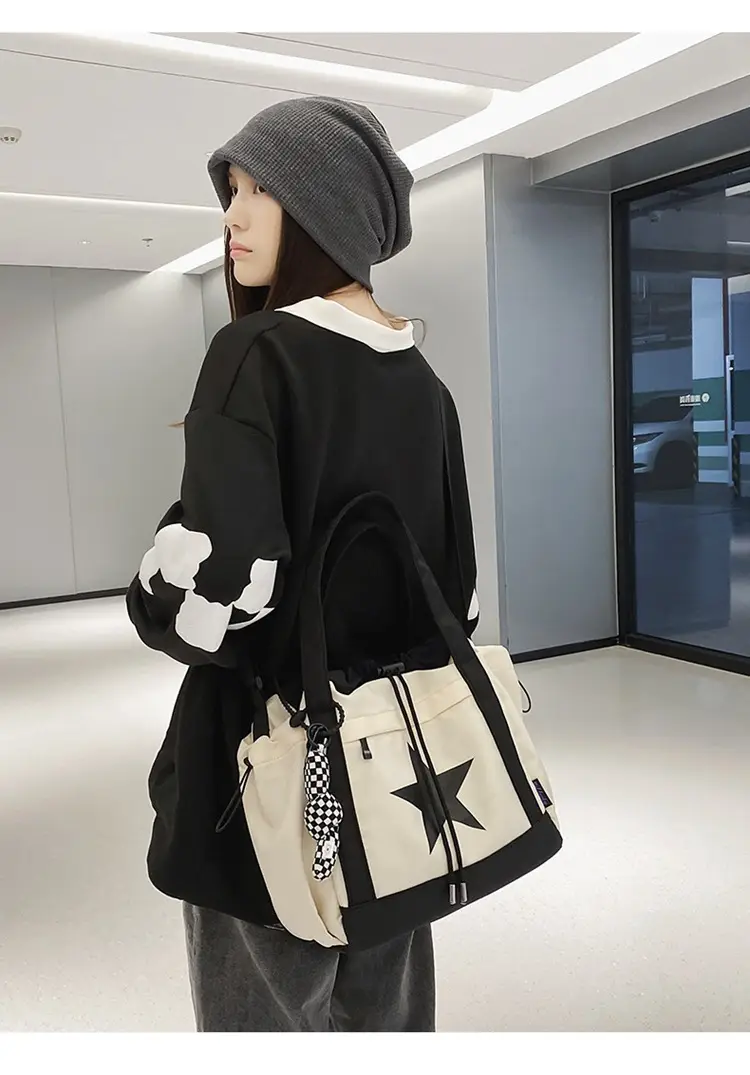 Star Print Drawstring Bag Black White Casual Crossbody 2024 â feature 8
