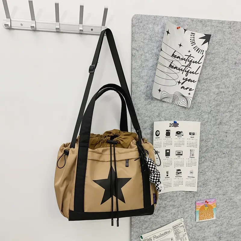 Star Print Drawstring Bag Black White Casual Crossbody 2024 - Image 3