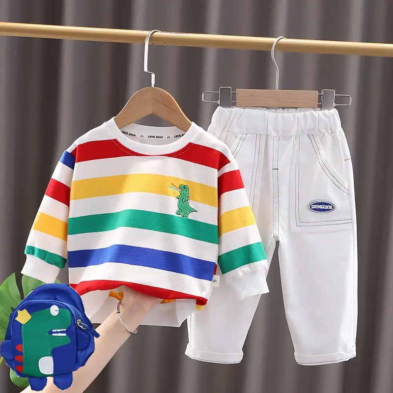 Children's Rainbow Striped Casual Set for Ages 1-5 - Image 2