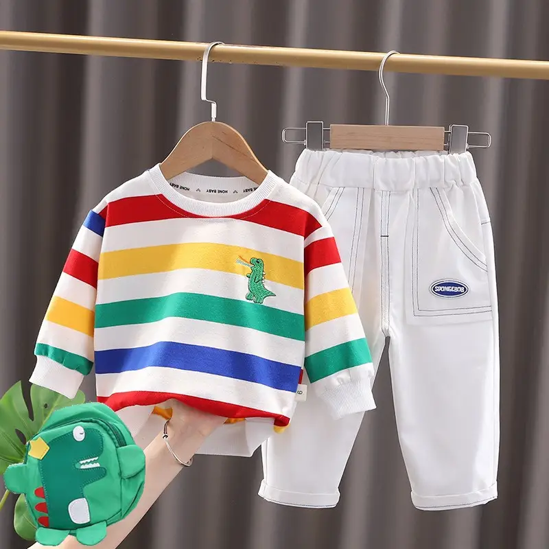 Children's Rainbow Striped Casual Set for Ages 1-5 - Image 3