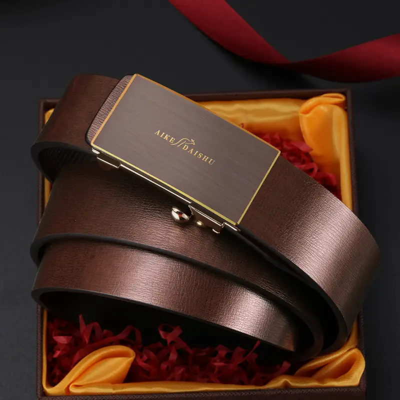 Men's Genuine Leather Automatic Buckle Belt Brown - Image 3