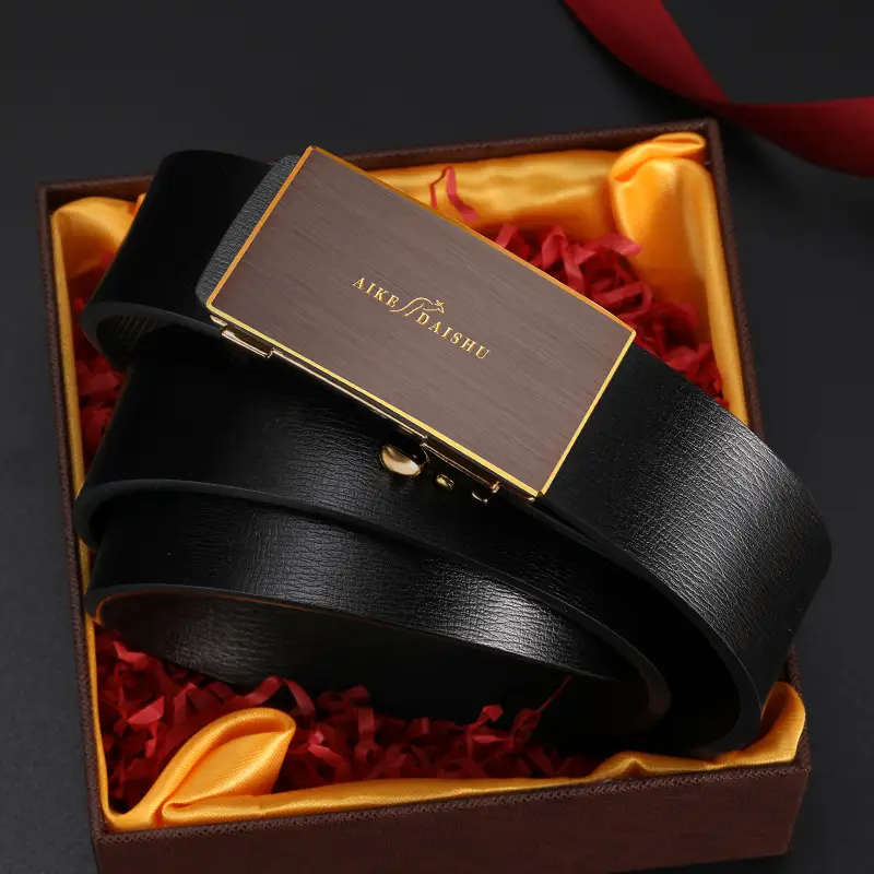 Men's Genuine Leather Automatic Buckle Belt Brown - Image 5
