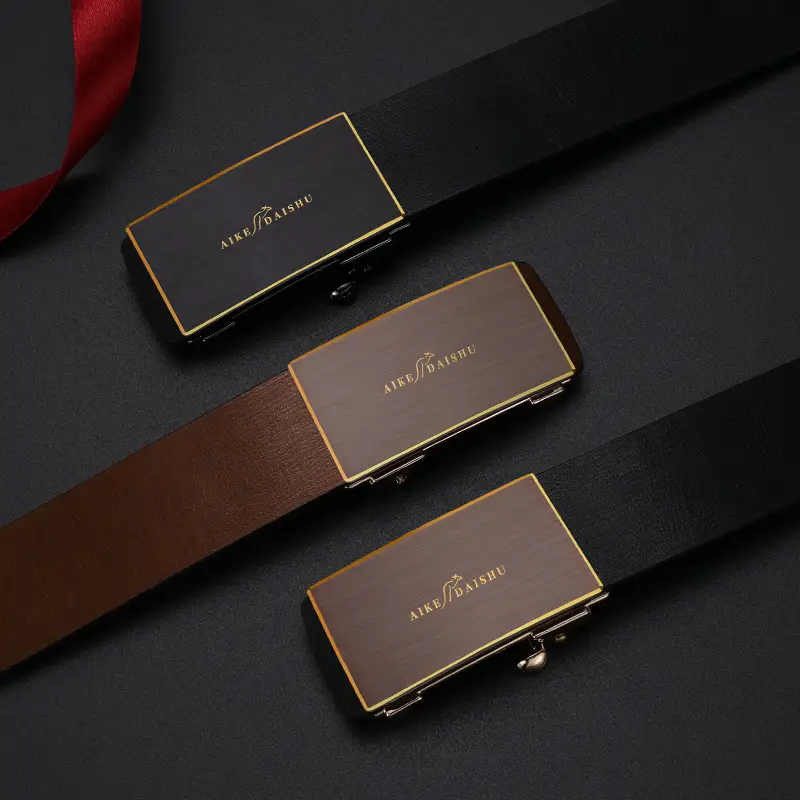 Men's Genuine Leather Automatic Buckle Belt Brown - Image 6
