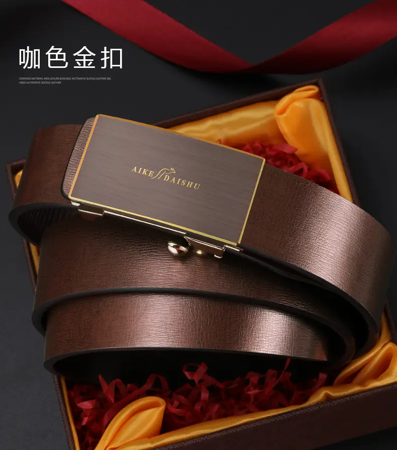 Men's Genuine Leather Automatic Buckle Belt Brown — feature 14