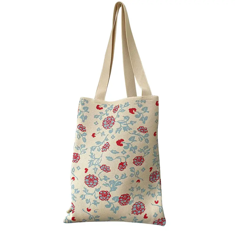Women's Floral Knitted Tote Bag Brown Large Capacity - Image 6