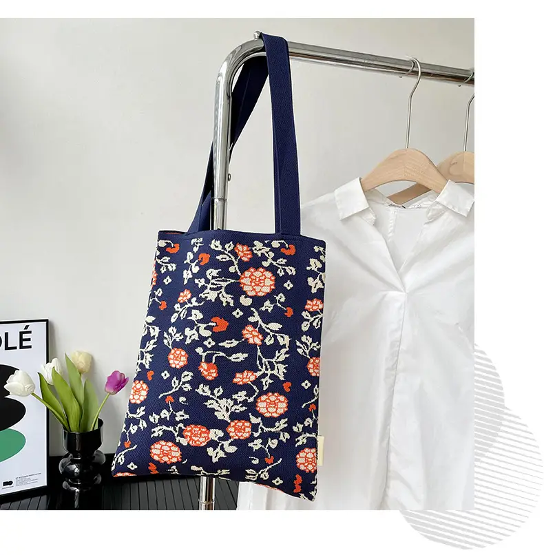 Women's Floral Knitted Tote Bag Brown Large Capacity — feature 10