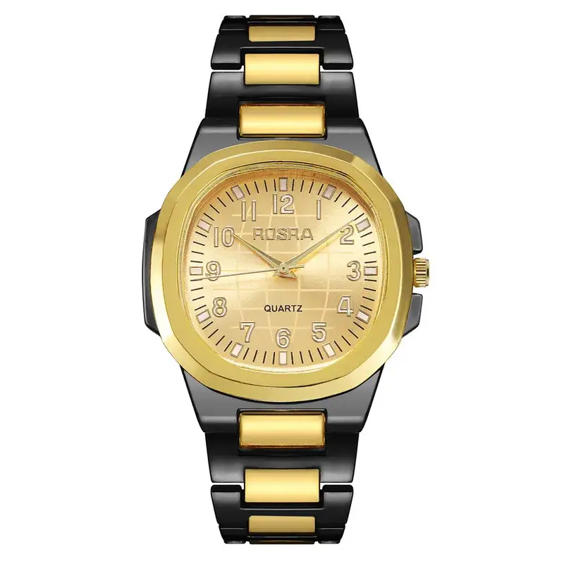 2023 ROSRA Men's Quartz Watch Black Gold Strap