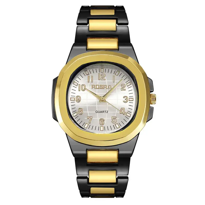 2023 ROSRA Men's Quartz Watch Black Gold Strap